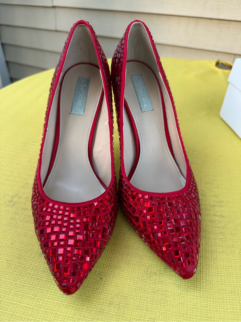 Betsey Johnson Red Beaded Pointed-Toe Pumps - Picture 5 of 9